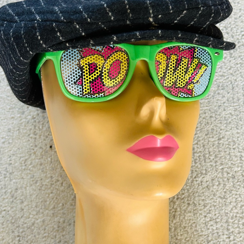 Bright Green Novelty Sunglasses with Comic 'POW' Lenses